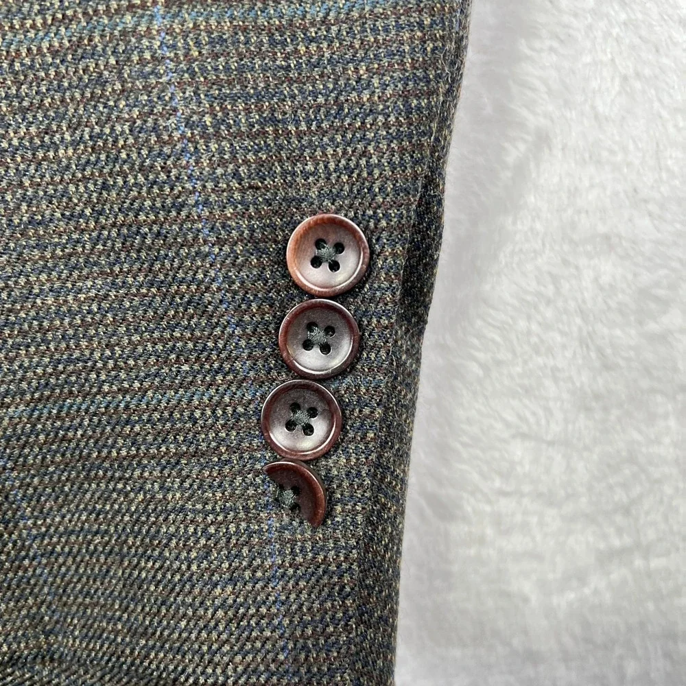 Nautica Blazer Mens 43R Gray Wool Cashmere Plaid 3 Button‎ Sport Coat